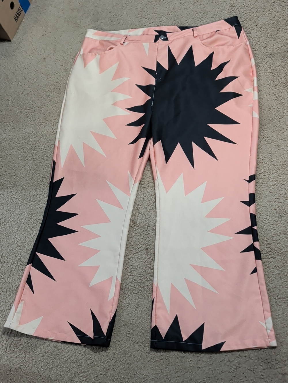 Women's Pink Starburst Wide-Leg Casual Pants- Size 18/20 - Handmade